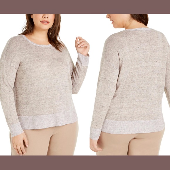 NWT Eileen Fisher Organic Linen Sweater in Heather‎ Moon [ PLUS SIZE 3X ] - Picture 1 of 12